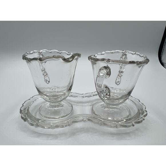 Elegant Fostoria Century Clear Glass Creamer Sugar Bowl and Matching Tray 1960's - Picture 1 of 3